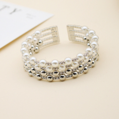 Luxury crystal pearl rhinestone silver party cuff hand bracelet for girls