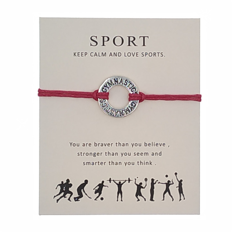 Amazon custom charm leather GYMNASTICS rope adjustment bracelet for women men's with blessing card