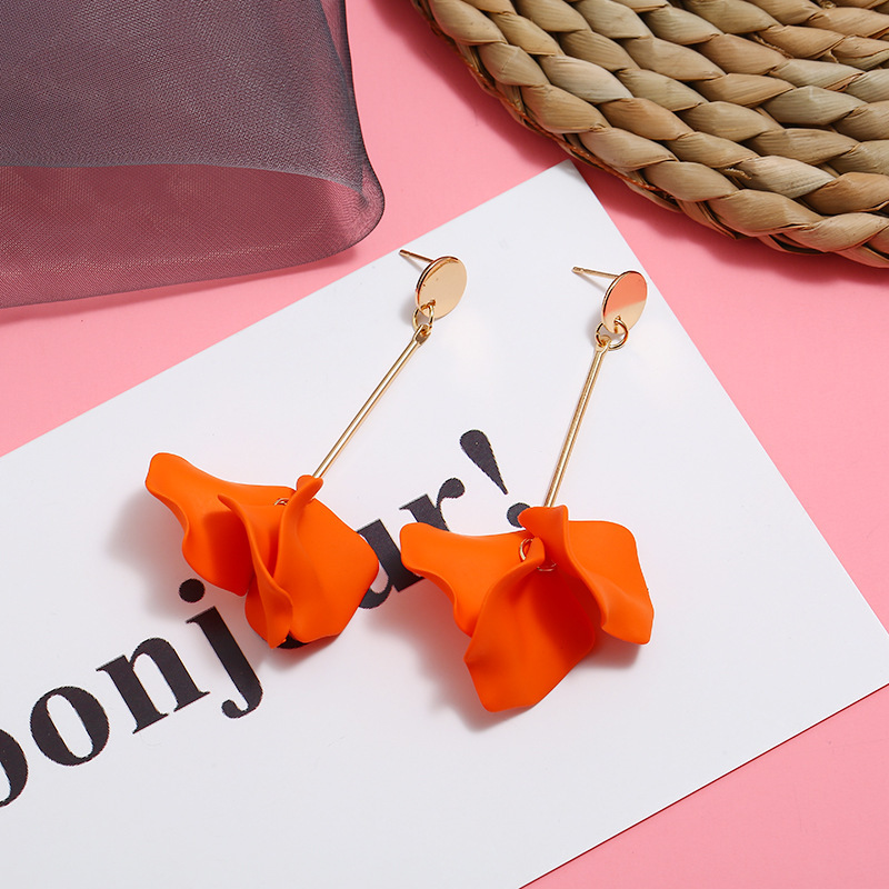 European and American gold multi piece long petal geometric women flower earrings