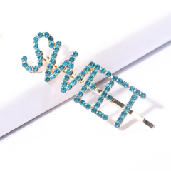2020 new style custom girls colorful rhinestone letter SWEET hair pins with words