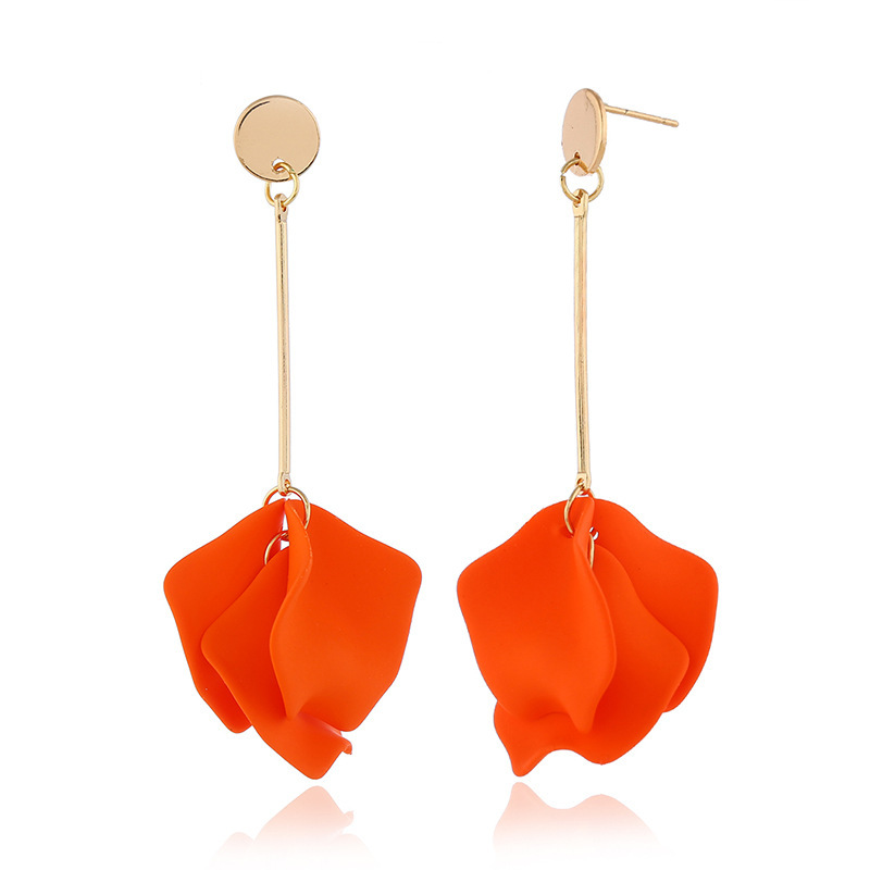 European and American gold multi piece long petal geometric women flower earrings