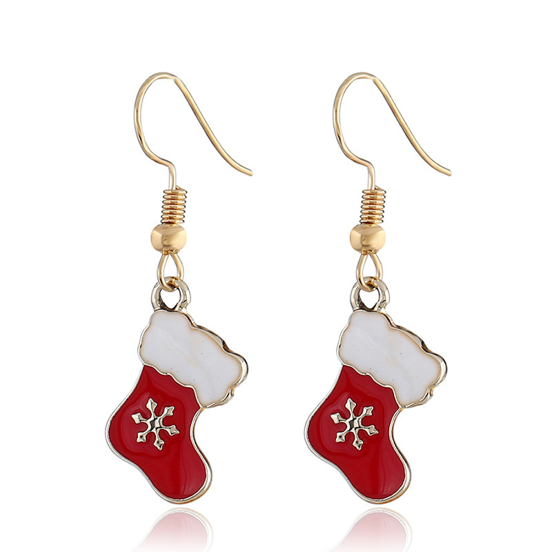 Wholesale fashion alloy paint snowflake christmas stocking women earrings