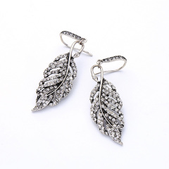 Fashion Women Gothic Jewelry Leaf Crystal Dangle Earings Antique Jewelry Silver