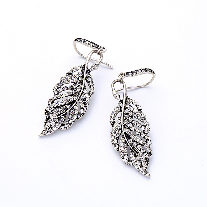 Fashion Women Gothic Jewelry Leaf Crystal Dangle Earings Antique Jewelry Silver Fashion Women Gothic Jewelry Leaf Crystal Dangle Earings Antique Jewelry Silver