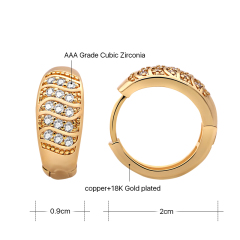 Women trendy cubic zircon plated gold fashion copper hoop round earrings