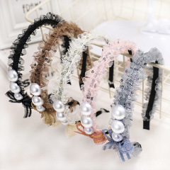 Wholesale fashion girls bowknot narrow yarn pearl lace hairbands for women