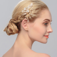 New Luxury Gold Leaf Wedding Crystal Tiara Bridal Hairband Hair Combs