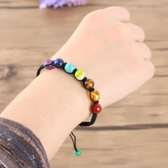 Amazon hot sale women men chakra seven colorful Buddha beads charm weaves adjustable beaded bracelets