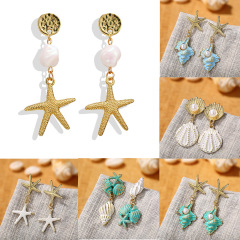 fancy best sell wish amazon korean women ladi jewelry earrings set drop star shell sea earring