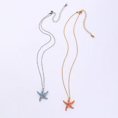 New fashion women jewelry customized blue and red starfish diamond initial necklace