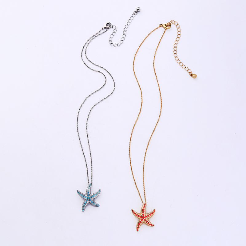 New fashion women jewelry customized blue and red starfish diamond initial necklace New fashion women jewelry customized blue and red starfish diamond initial necklace