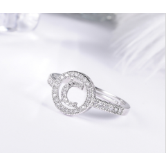 Glowing diamonds with 26 letters opening or girls adjustable slip hollow rings