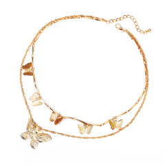 2020 new design creative retro golden alloy layered butterfly necklace for women