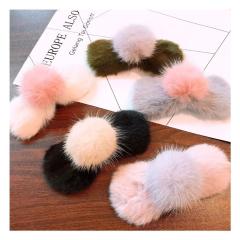 New Vintage winter Shape Hollow hair barretter Big pompom plush hair clip