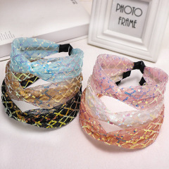New trendy manufacturer direct sale womens lace gauze sequin headbands