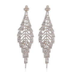 European and American hot sale leaf alloy rhinestone wholesale crystal earring