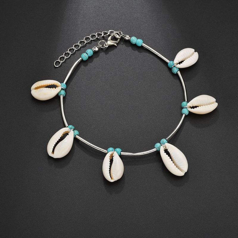 2019 summer hot sale jewelry blue beads summer beach sea shell anklet for ladies
