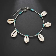 2019 summer hot sale jewelry blue beads summer beach sea shell anklet for ladies