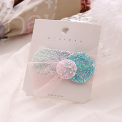 Custom lace bling glitter tulle hair clip kids korea hair accessories