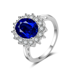 White Gold Plated Zirconia Prong Setting Round Cut Blue Sapphire Engagement Ring White Gold Plated Zirconia Prong Setting Round Cut Blue Sapphire Engagement Ring