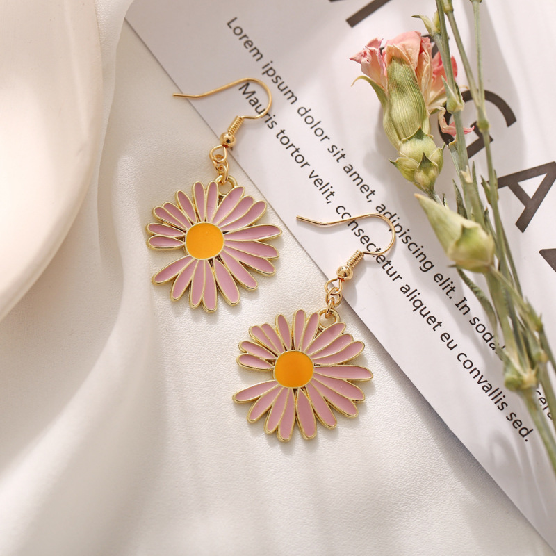 New Design INS Hot Summer small fresh alloy girls sunflower long daisy earrings