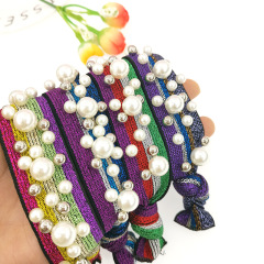 Wholesale Custom High Elastic Leopard Rainbow Pearl Hair Ties For girls