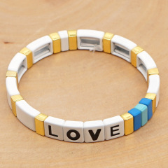 Wholesale Factory Direct Customized Bohemia Rainbow Painted Letter Love Enamel Bracelet