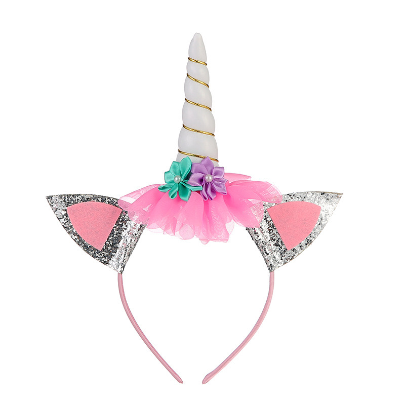 Wholesale kids hair accessories glitter bling lace unicorn headband