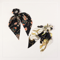 New style custom rabbit ear printed floral elastic ribbon scrunchies hair ties for girls
