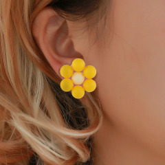 Bohemian style fashion porcelain beads acrylic flower newest stud earring
