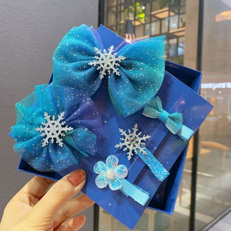 Korea popular gradient mesh Elsa ice Princess big bow children hair clips for girls Korea popular gradient mesh Elsa ice Princess big bow children hair clips for girls