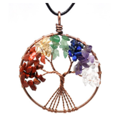 wholesale Handmade Jewelry Charms Natural crystal Stone tree of life Round Pendant Necklace for women