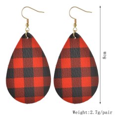 Fashion Colorful Creative Simple Two-sided Teardrop Lattice Pattern Leather Hook Earrings