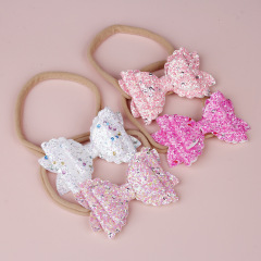 Wholesale kids hair accessories three-layer bow sequin nylon girls baby headband