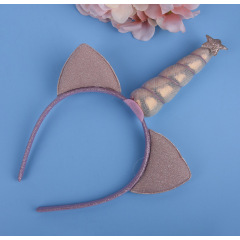 Wholesale Kids Girls Pink Unicorn Cat Ear Shining Bling Party Headband