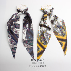 Bulk custom fancy girls hair accessories long ribbon scarf scrunchies for hair