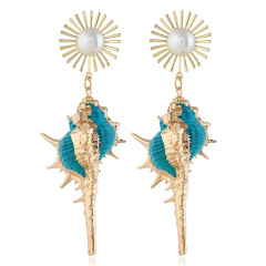 2019 new fashion women pendant alloy long pearl shell drop conch earrings