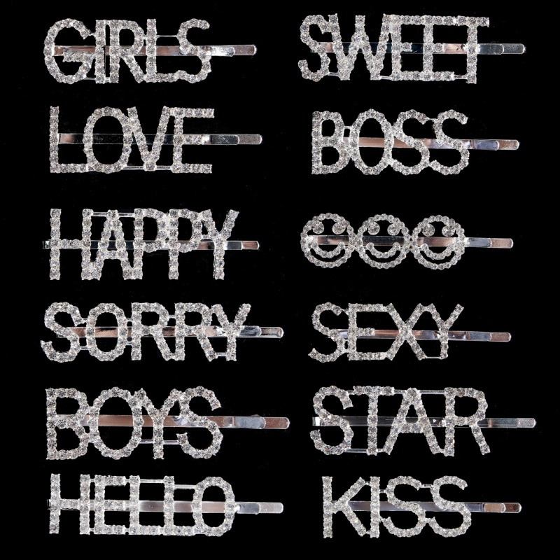 Fashion rhinestone letter longline girl hairpin clip combination for decoration