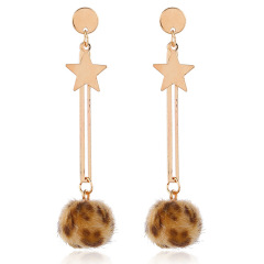 Winter Fashion Cute Star Faux Fur Ball Eardrop Dangle Drop Earrings For Women
