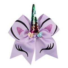 Custom Unicorn Horn Birthday Party Kids Baby Bow Glitter Sequin selastic ribbon hair tie