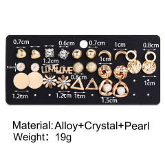 New 14pcs/set Gold-color Crystal Letter Moon Flower Rhinestone Small Stud Earrings