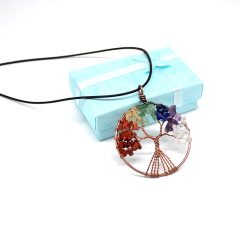 wholesale Amazon ins  Handmade Jewelry Charms Tourmaline Natural crystal Stone tree of life Round Pendant Necklace for women