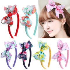 Women hair accessories ladies fabric printing flowers bow headbands Women hair accessories ladies fabric printing flowers bow headbands