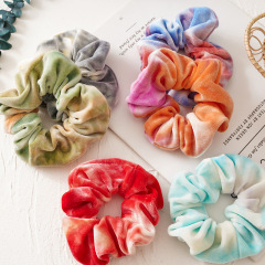 2020 wholesale custom colorful girls velvet tie dye scrunchies for hair