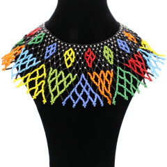 Wholesale Bohemian Fish Net African Tribal Handmade Shoulder Purple Statement glass Beaded Ethnic Bib Choker necklace