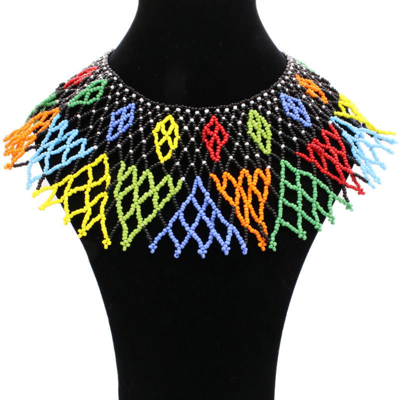 Wholesale Bohemian Fish Net African Tribal Handmade Shoulder Purple Statement glass Beaded Ethnic Bib Choker necklace Wholesale Bohemian Fish Net African Tribal Handmade Shoulder Purple Statement glass Beaded Ethnic Bib Choker necklace