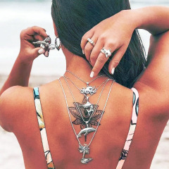 wholesale Amazon ins fashion dolphin mermaid long chain choker 3 multi layered necklace silver for women lady girls