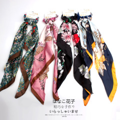 Popular hot sale long scarf print ribbon women girls bowknot Hair Scrunchies