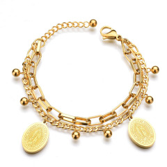 Fashion amazon Custom gold circle mother of god bracelet women stainless steel Fashion amazon Custom gold circle mother of god bracelet women stainless steel