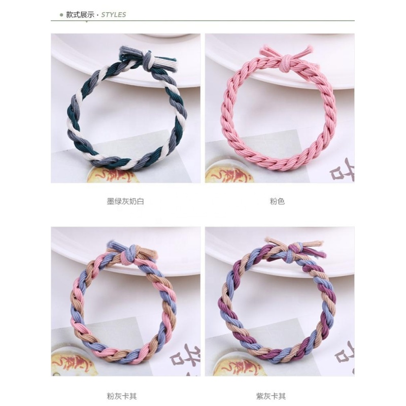 Wholesale traceless korean high elastic hair tie color matching hand-knotted knot hair tie rope Wholesale traceless korean high elastic hair tie color matching hand-knotted knot hair tie rope